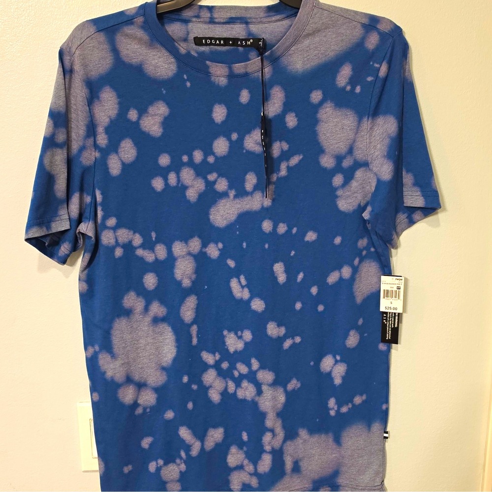 EDGAR + ASH Men's Knit Blue/Gray Bleach Dye Crew Neck Tee Short Sleeve S #112